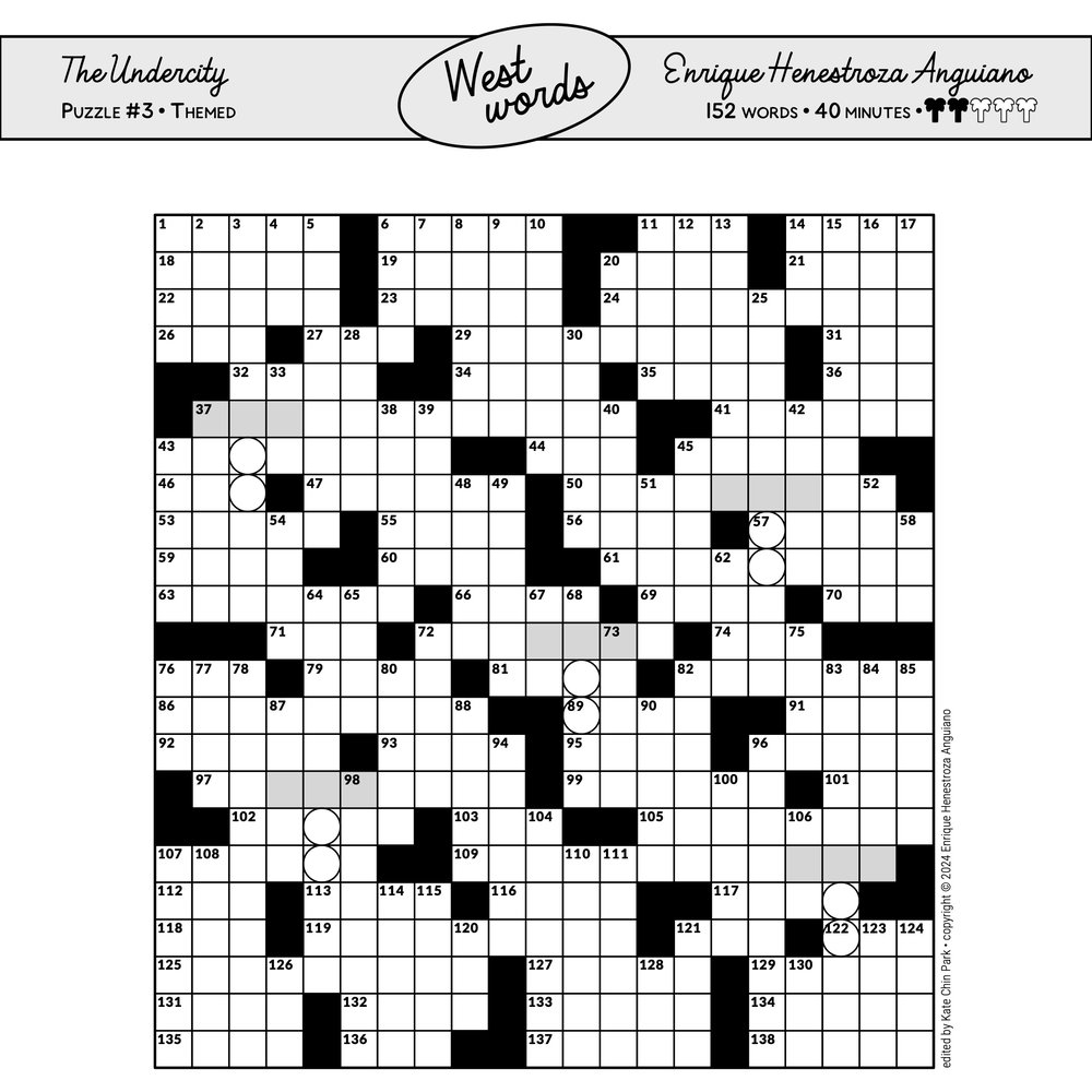 A Westwords tournament puzzle grid